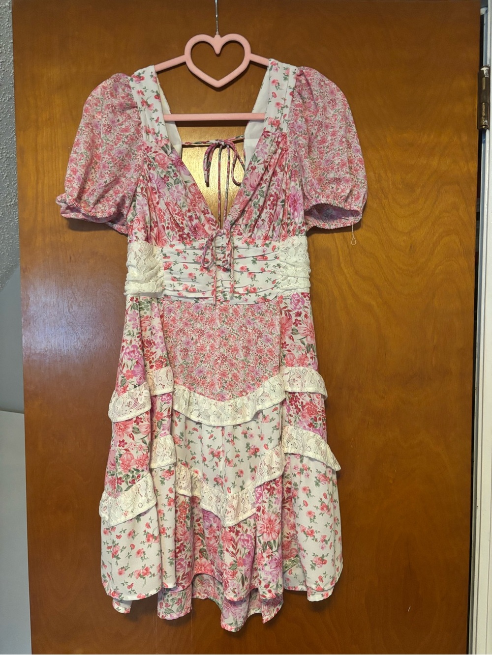 Altar'd State Pink Floral Tiered Midi Dress